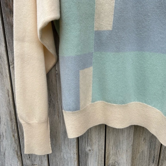 Barrie W. Bill LTD Vintage Color Block Sweater Lambswool Cream Blue M - Picture 5 of 14